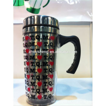 viaje promocional plástico de taza, taza térmica con la mano